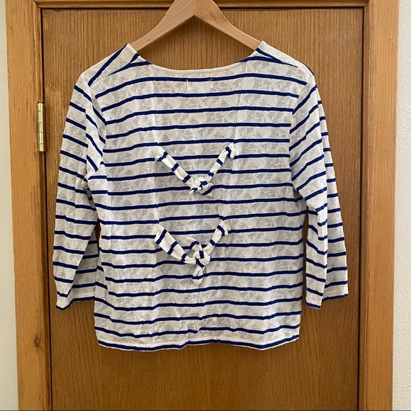 LUCKY BRAND • Semi Sheer Lace Look Striped Top - Size L - Picture 2 of 16